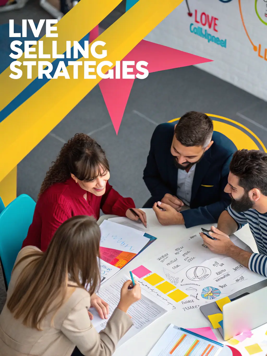 A group of entrepreneurs brainstorming ideas around a table, fostering innovation and strategic thinking, illustrating business strategy coaching.